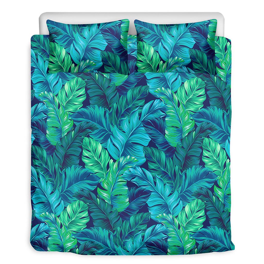 Turquoise Tropical Leaf Pattern Print Duvet Cover Bedding Set