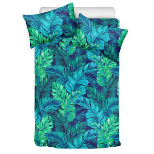 Turquoise Tropical Leaf Pattern Print Duvet Cover Bedding Set
