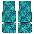 Turquoise Tropical Leaf Pattern Print Front and Back Car Floor Mats