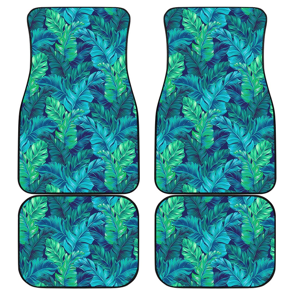 Turquoise Tropical Leaf Pattern Print Front and Back Car Floor Mats