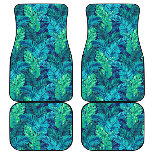Turquoise Tropical Leaf Pattern Print Front and Back Car Floor Mats