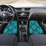 Turquoise Tropical Leaf Pattern Print Front and Back Car Floor Mats