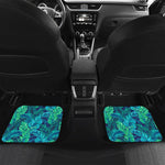 Turquoise Tropical Leaf Pattern Print Front and Back Car Floor Mats
