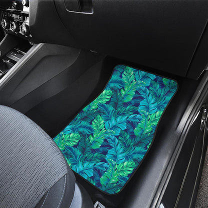 Turquoise Tropical Leaf Pattern Print Front and Back Car Floor Mats
