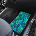 Turquoise Tropical Leaf Pattern Print Front and Back Car Floor Mats