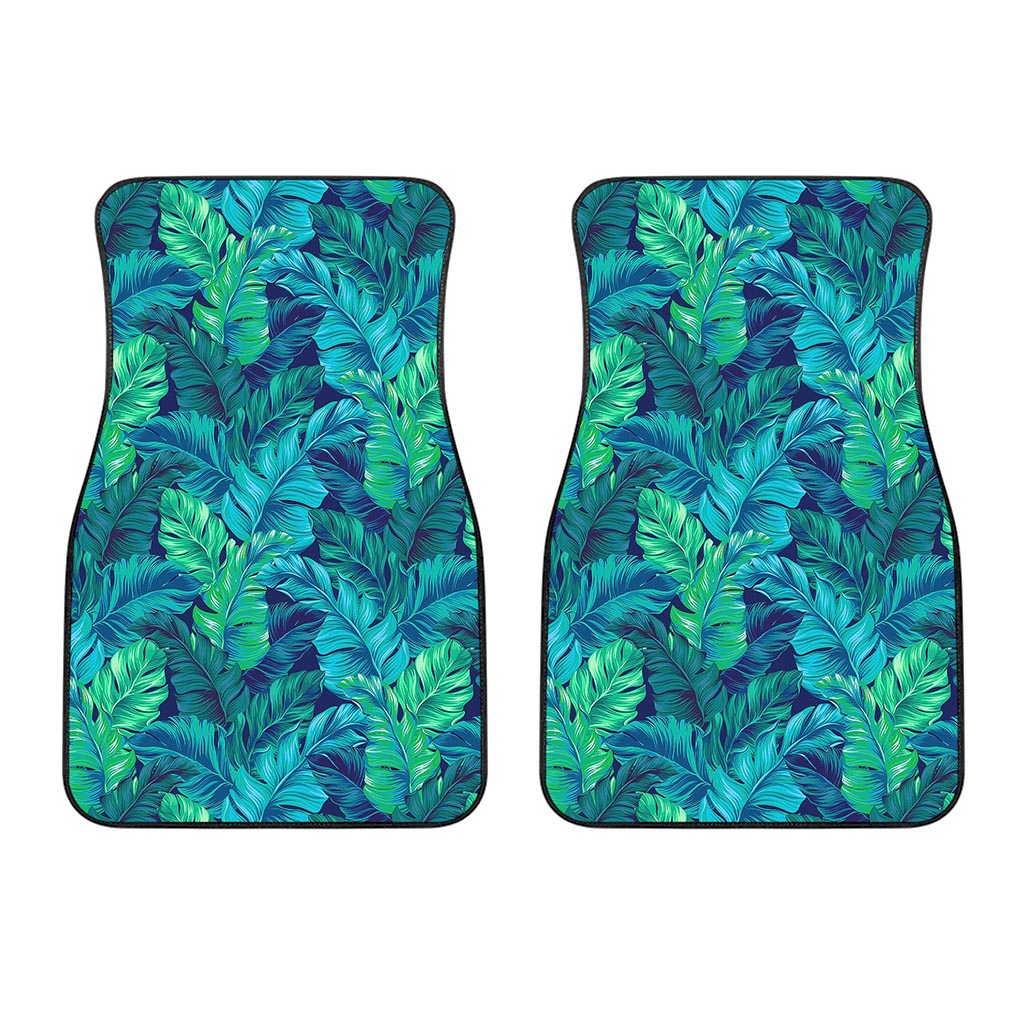 Turquoise Tropical Leaf Pattern Print Front Car Floor Mats