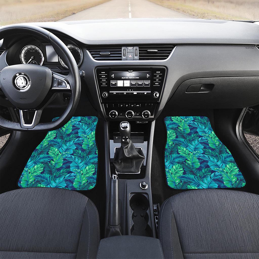 Turquoise Tropical Leaf Pattern Print Front Car Floor Mats