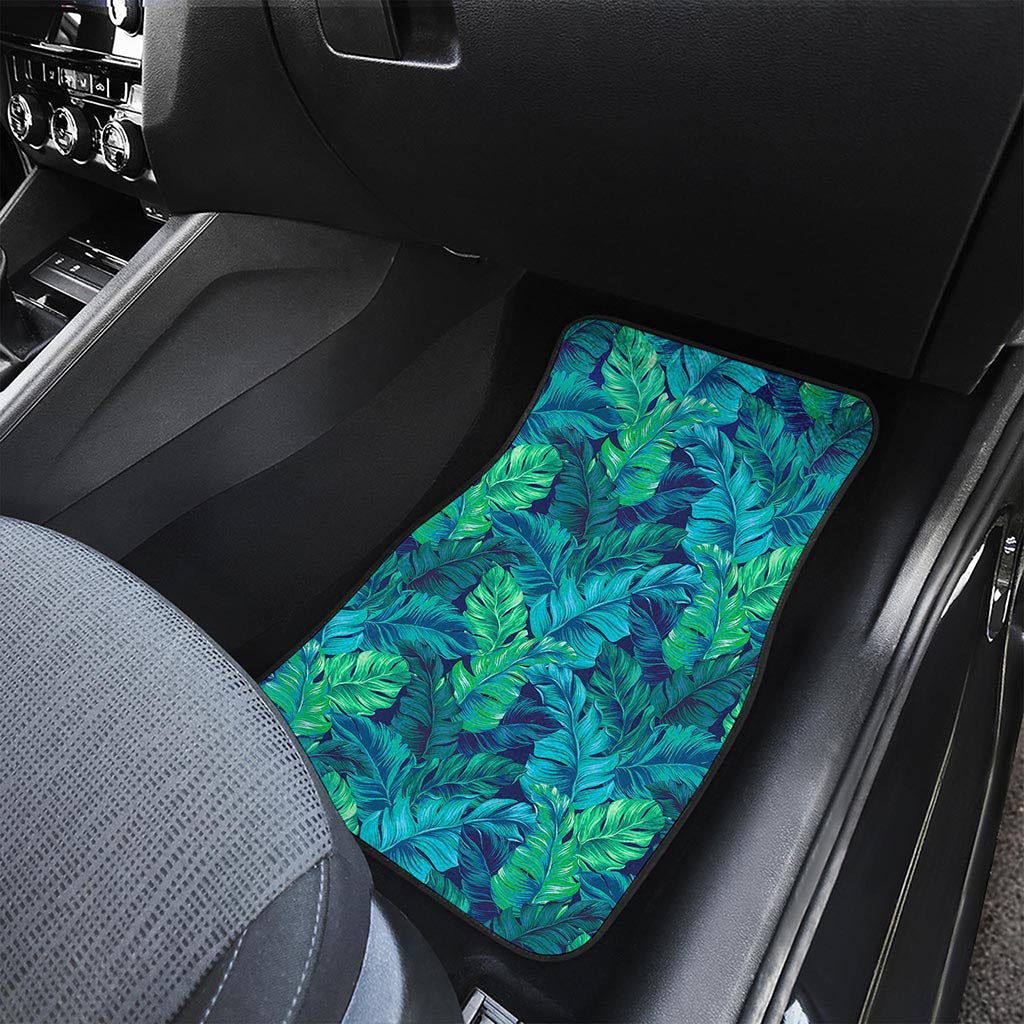 Turquoise Tropical Leaf Pattern Print Front Car Floor Mats
