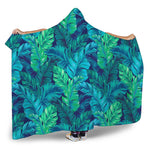 Turquoise Tropical Leaf Pattern Print Hooded Blanket