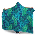 Turquoise Tropical Leaf Pattern Print Hooded Blanket