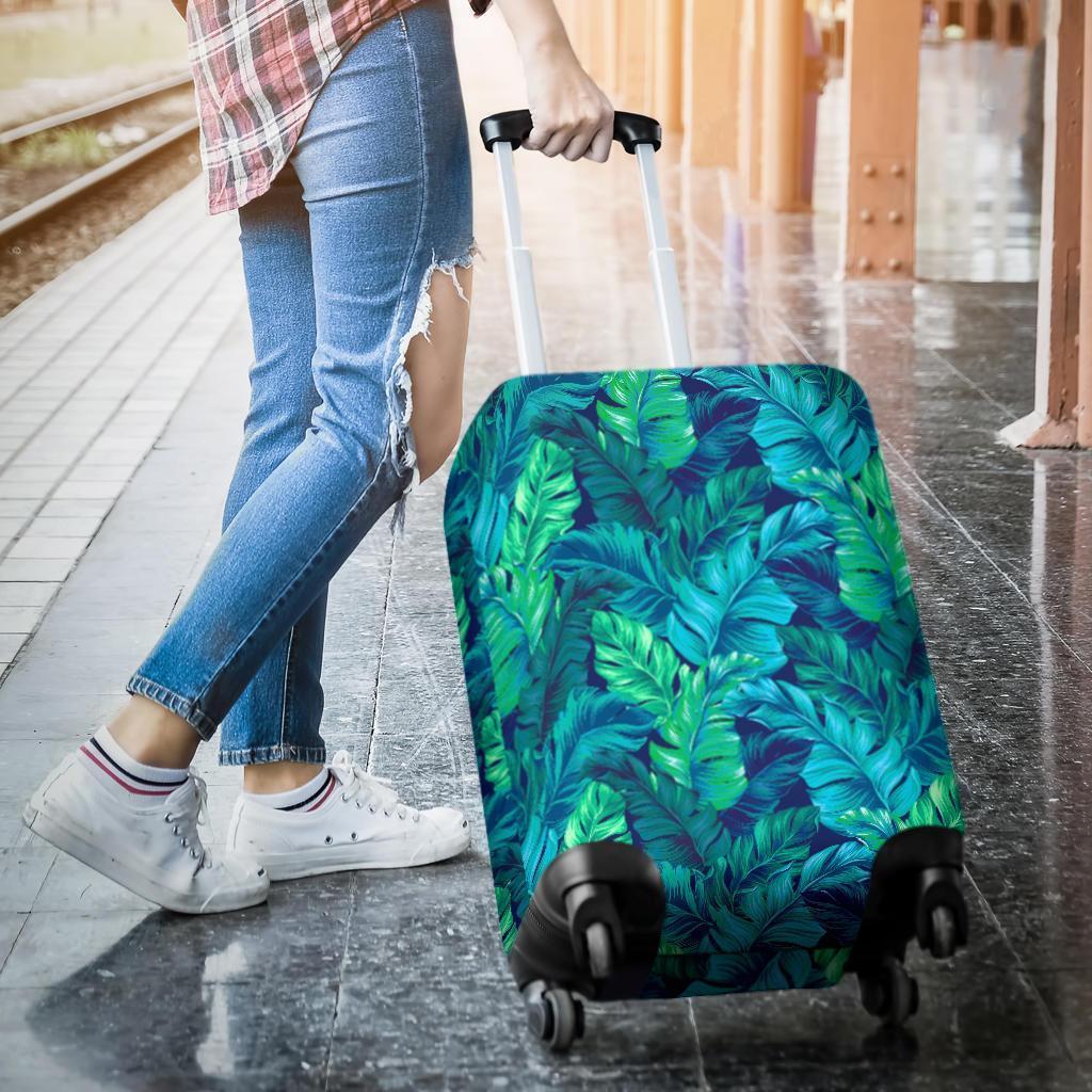 Turquoise Tropical Leaf Pattern Print Luggage Cover GearFrost