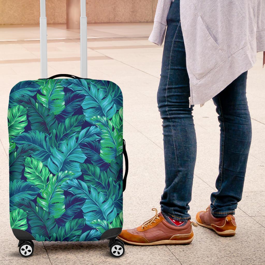 Turquoise Tropical Leaf Pattern Print Luggage Cover GearFrost