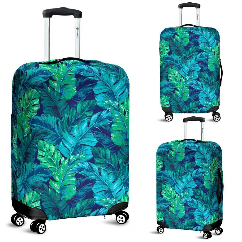 Turquoise Tropical Leaf Pattern Print Luggage Cover GearFrost