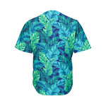 Turquoise Tropical Leaf Pattern Print Men's Baseball Jersey