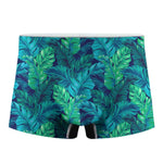 Turquoise Tropical Leaf Pattern Print Men's Boxer Briefs