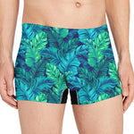 Turquoise Tropical Leaf Pattern Print Men's Boxer Briefs