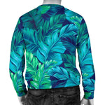 Turquoise Tropical Leaf Pattern Print Men's Crewneck Sweatshirt GearFrost