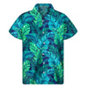 Turquoise Tropical Leaf Pattern Print Men's Short Sleeve Shirt