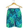Turquoise Tropical Leaf Pattern Print Men's Shorts