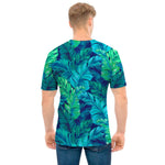 Turquoise Tropical Leaf Pattern Print Men's T-Shirt