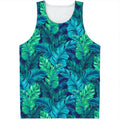 Turquoise Tropical Leaf Pattern Print Men's Tank Top