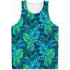 Turquoise Tropical Leaf Pattern Print Men's Tank Top