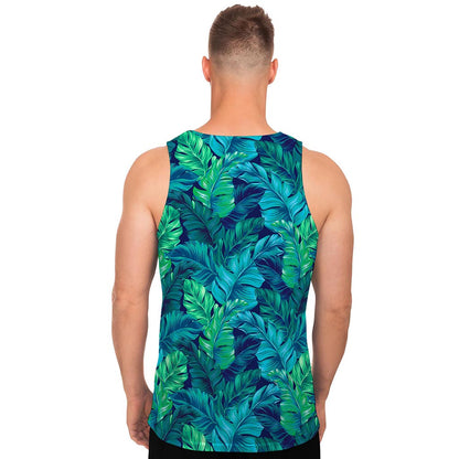 Turquoise Tropical Leaf Pattern Print Men's Tank Top