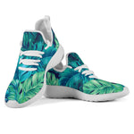 Turquoise Tropical Leaf Pattern Print Mesh Knit Shoes GearFrost