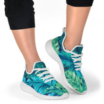 Turquoise Tropical Leaf Pattern Print Mesh Knit Shoes GearFrost