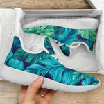 Turquoise Tropical Leaf Pattern Print Mesh Knit Shoes GearFrost