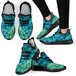 Turquoise Tropical Leaf Pattern Print Mesh Knit Shoes GearFrost