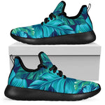 Turquoise Tropical Leaf Pattern Print Mesh Knit Shoes GearFrost