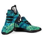 Turquoise Tropical Leaf Pattern Print Mesh Knit Shoes GearFrost