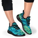 Turquoise Tropical Leaf Pattern Print Mesh Knit Shoes GearFrost