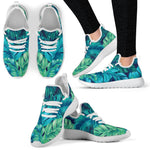Turquoise Tropical Leaf Pattern Print Mesh Knit Shoes GearFrost