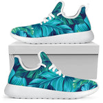 Turquoise Tropical Leaf Pattern Print Mesh Knit Shoes GearFrost