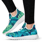Turquoise Tropical Leaf Pattern Print Mesh Knit Shoes GearFrost