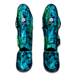 Turquoise Tropical Leaf Pattern Print Muay Thai Shin Guard
