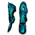 Turquoise Tropical Leaf Pattern Print Muay Thai Shin Guard