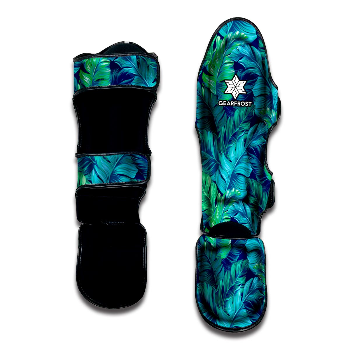 Turquoise Tropical Leaf Pattern Print Muay Thai Shin Guard