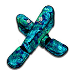 Turquoise Tropical Leaf Pattern Print Muay Thai Shin Guard
