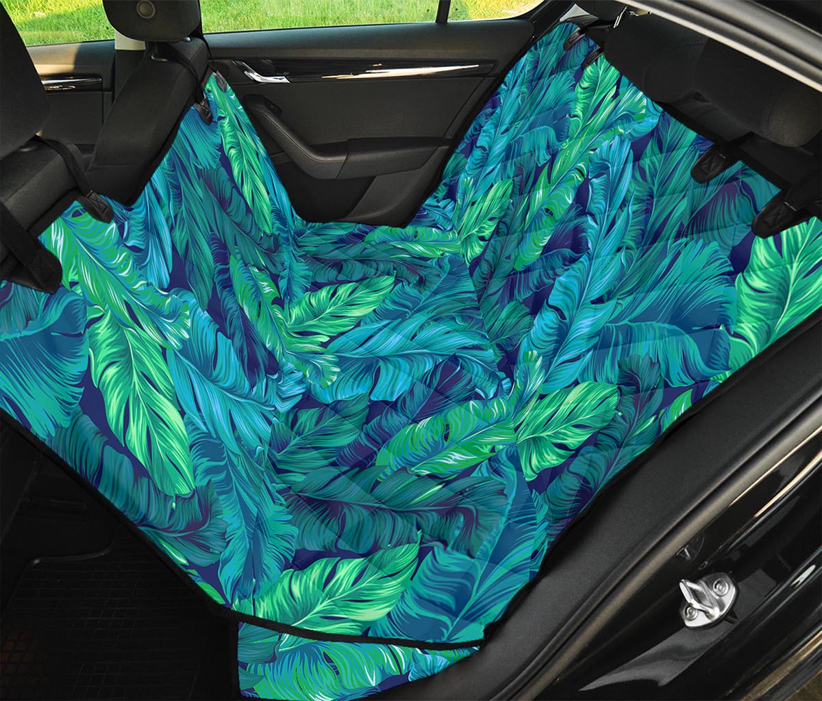 Turquoise Tropical Leaf Pattern Print Pet Car Back Seat Cover