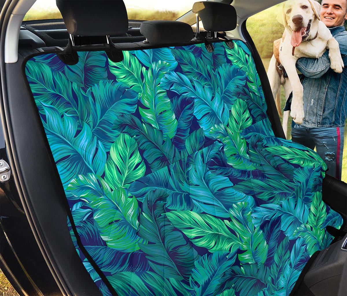 Turquoise Tropical Leaf Pattern Print Pet Car Back Seat Cover