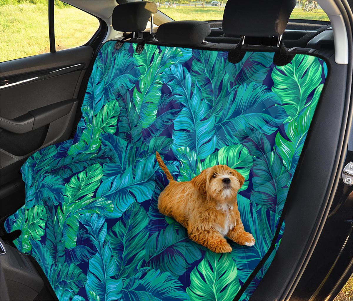 Turquoise Tropical Leaf Pattern Print Pet Car Back Seat Cover