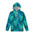 Turquoise Tropical Leaf Pattern Print Pullover Hoodie