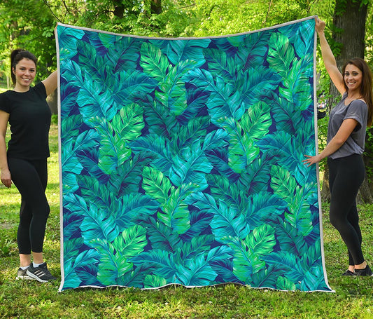 Turquoise Tropical Leaf Pattern Print Quilt