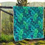 Turquoise Tropical Leaf Pattern Print Quilt