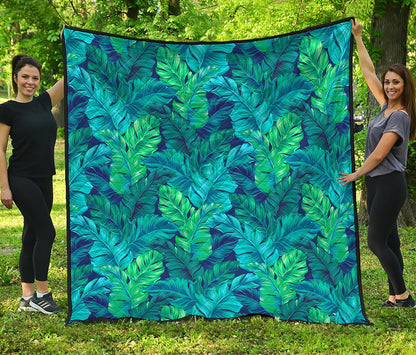 Turquoise Tropical Leaf Pattern Print Quilt