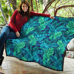 Turquoise Tropical Leaf Pattern Print Quilt
