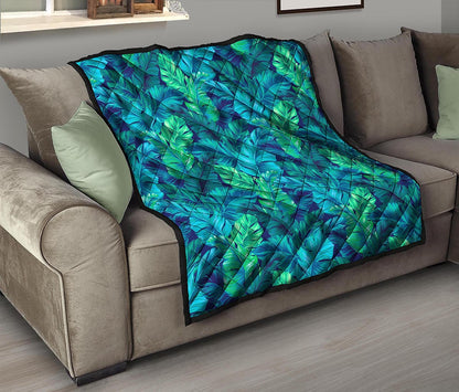 Turquoise Tropical Leaf Pattern Print Quilt